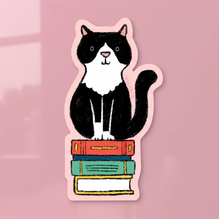Cat Books Die Cut Vinyl Sticker