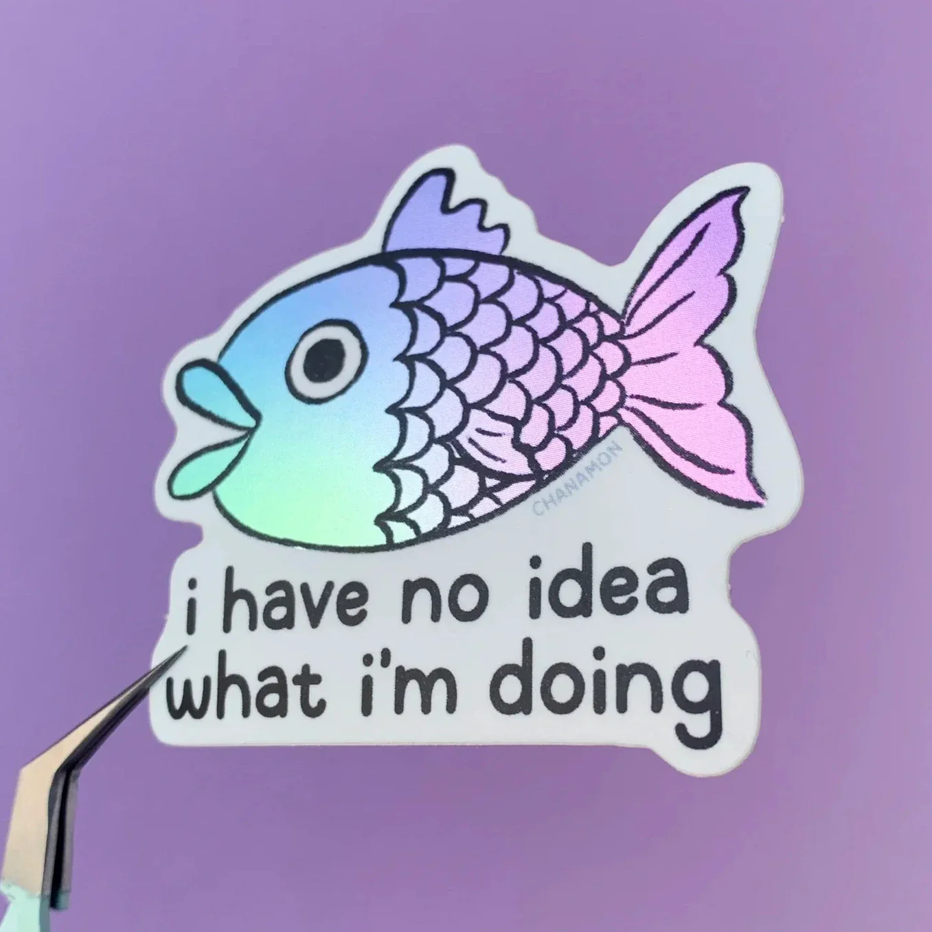 Clueless Fish Die Cut Holographic Sticker - Image 2