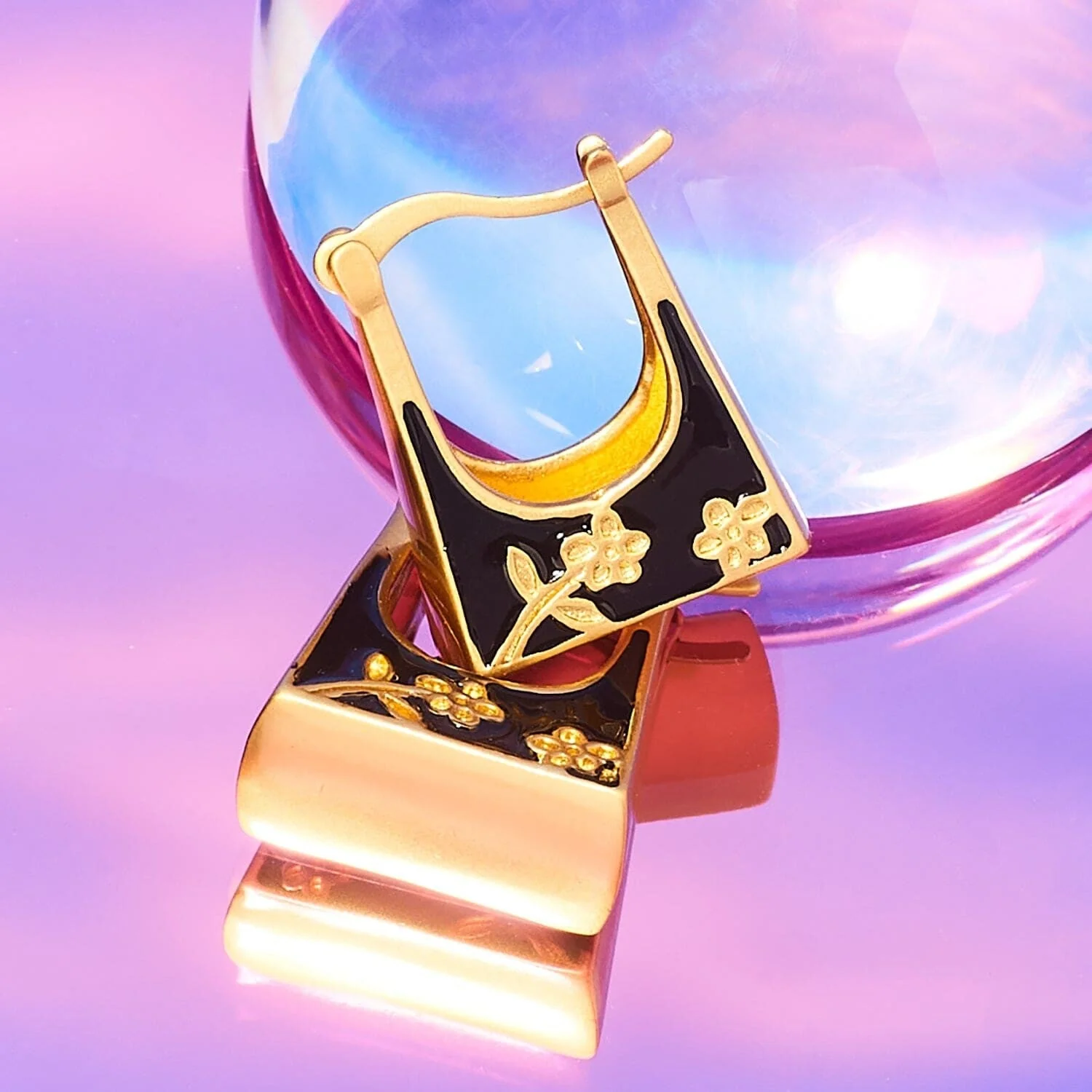 Enamel Flower Huggie Earrings