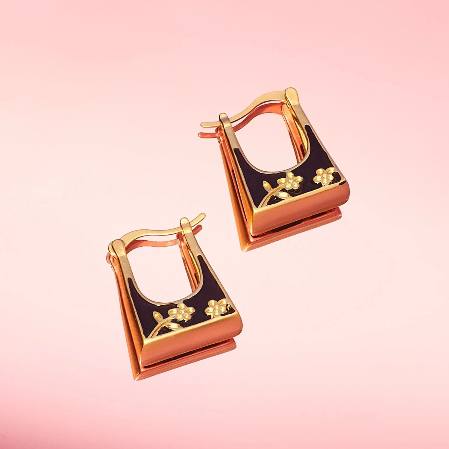 Enamel Flower Huggie Earrings - Image 6