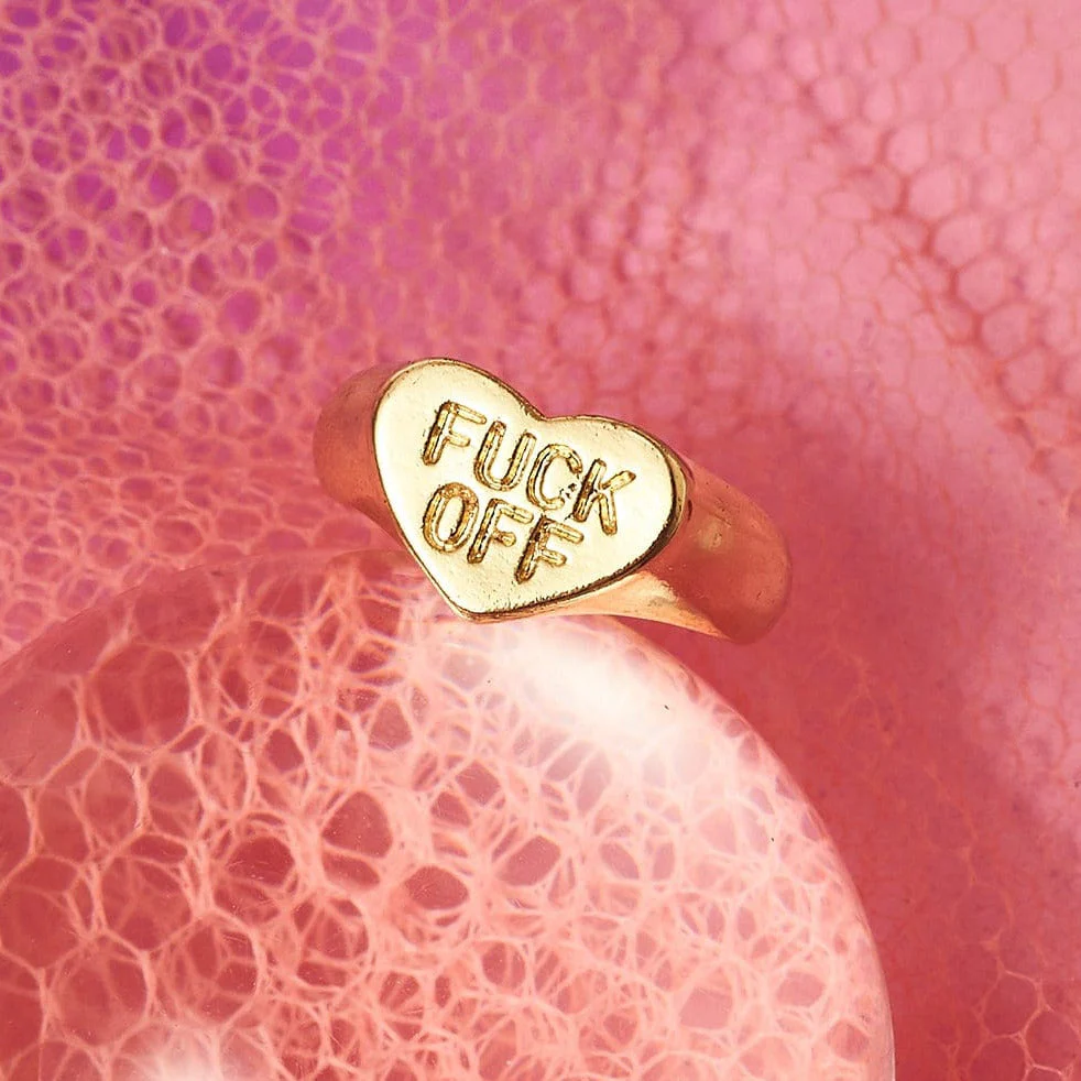 Fuck Off 18K Gold Plate Heart Ring