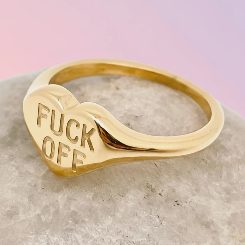 Fuck Off 18K Gold Plate Heart Ring - Image 2