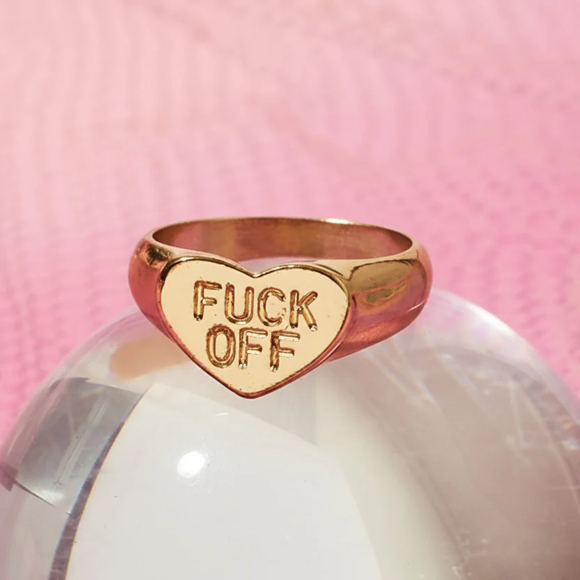 Fuck Off 18K Gold Plate Heart Ring - Image 3