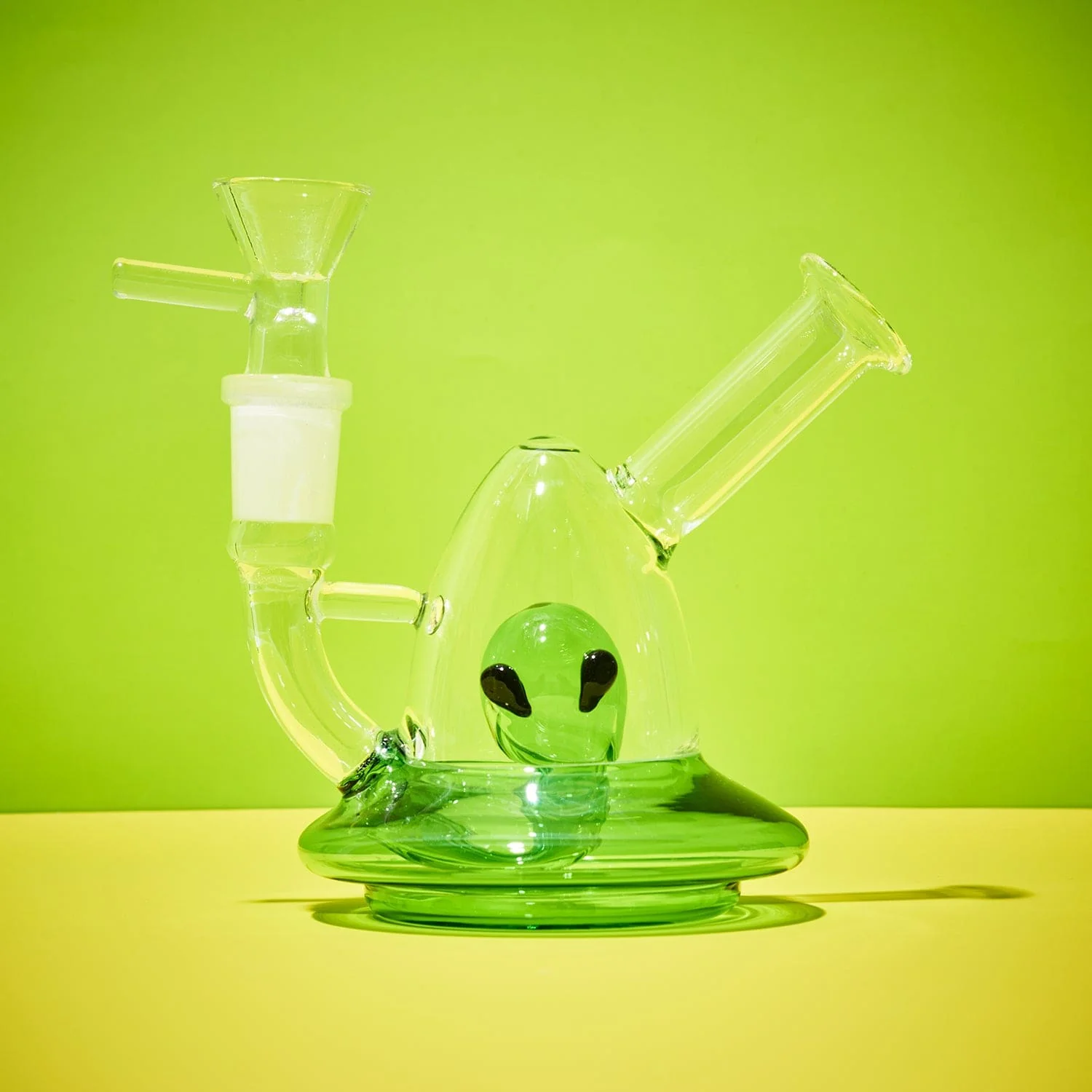 Green UFO Bubbler Glass Pipe