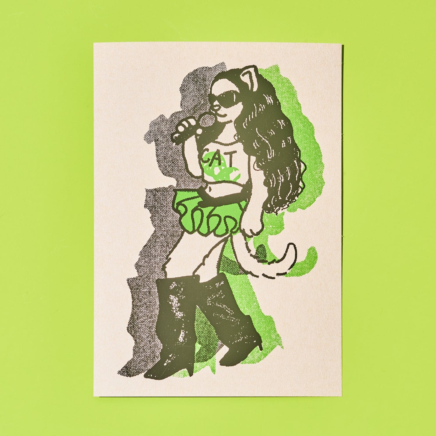 Hand Silkscreen Postcard - Brat Cat
