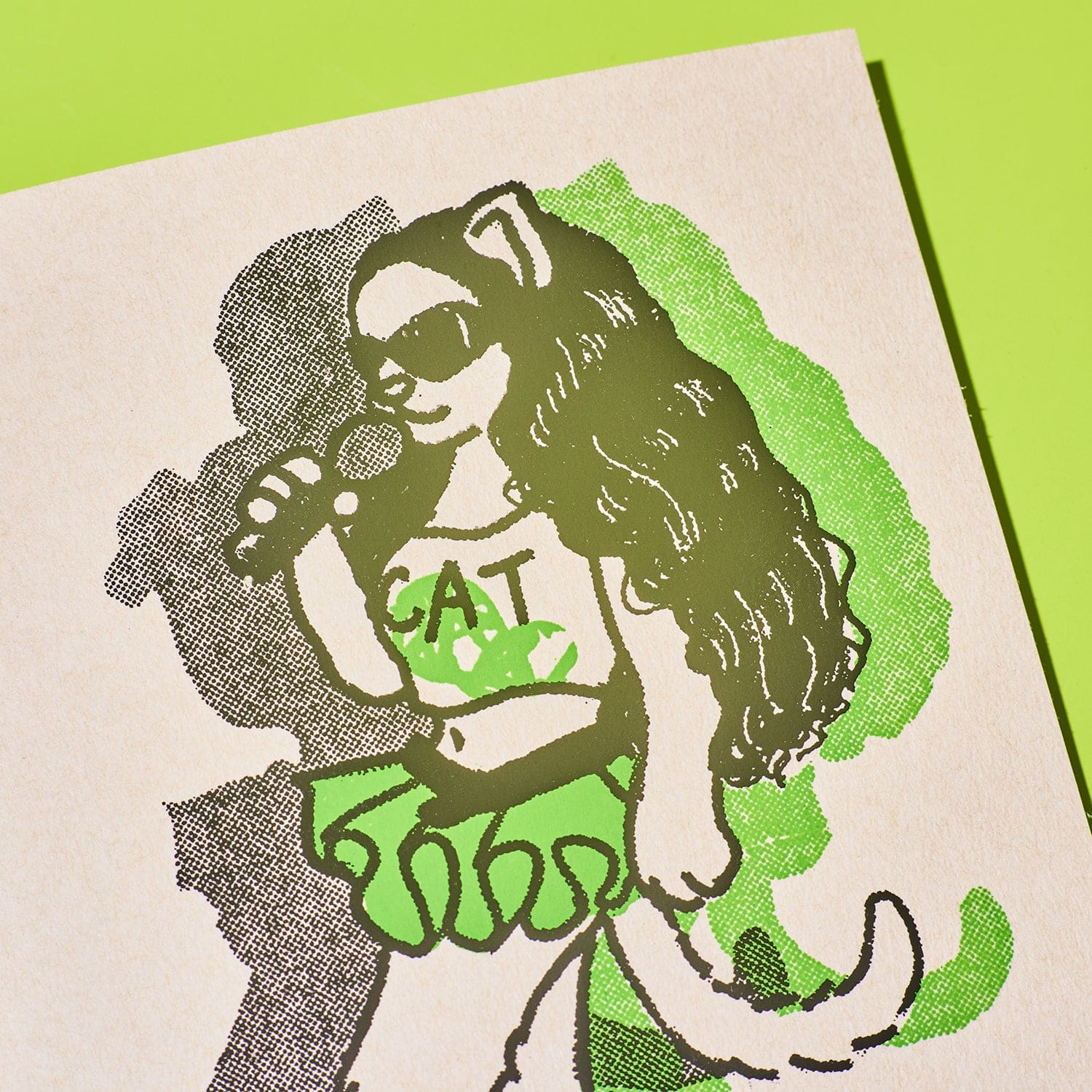 Hand Silkscreen Postcard - Brat Cat - Image 2