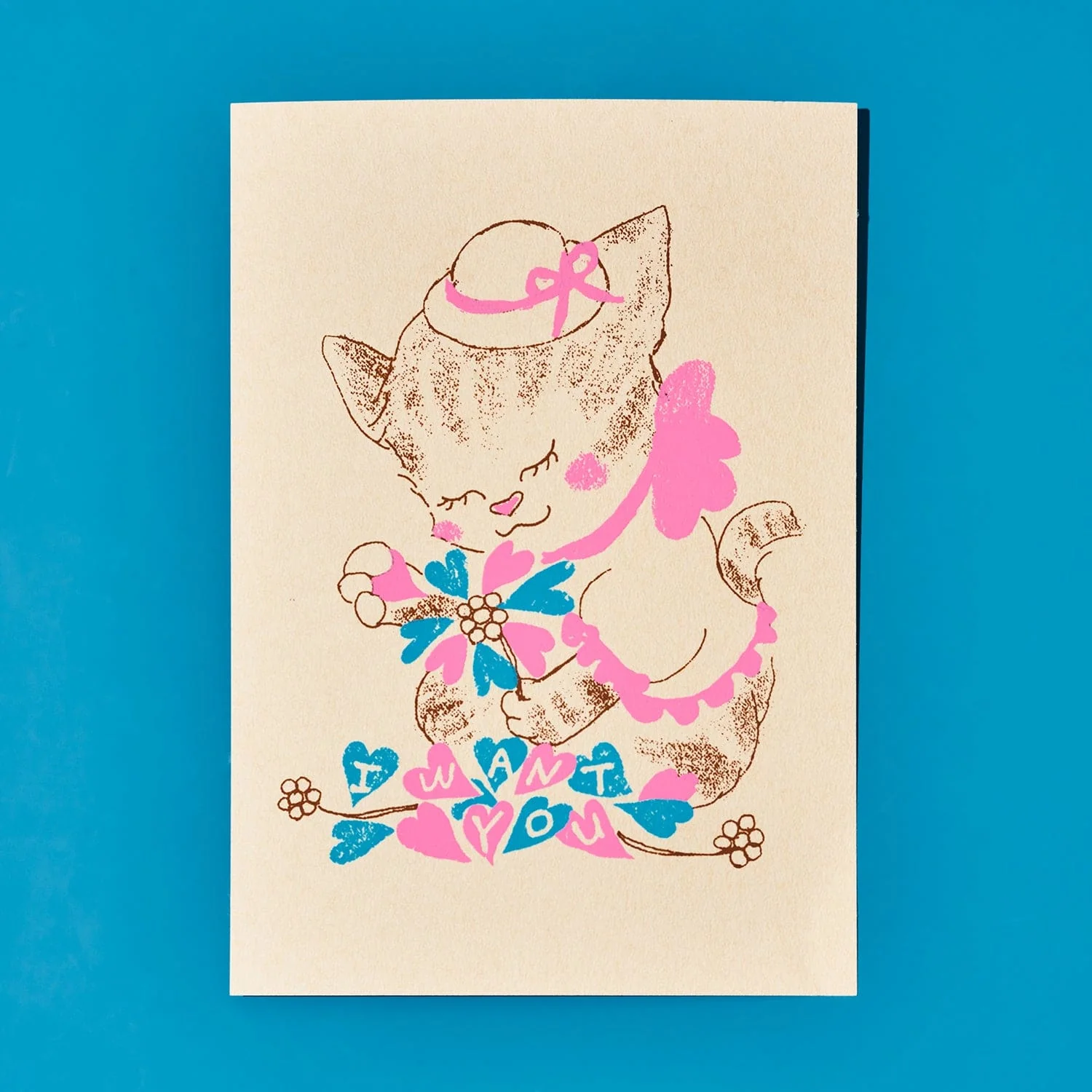 Hand Silkscreen Postcard - I Want You Cat
