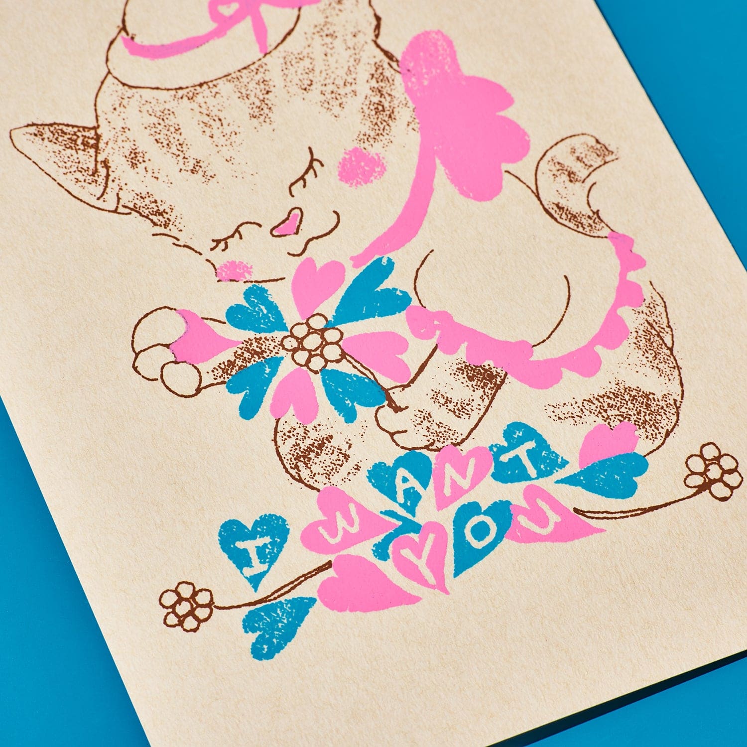 Hand Silkscreen Postcard - I Want You Cat - Image 2