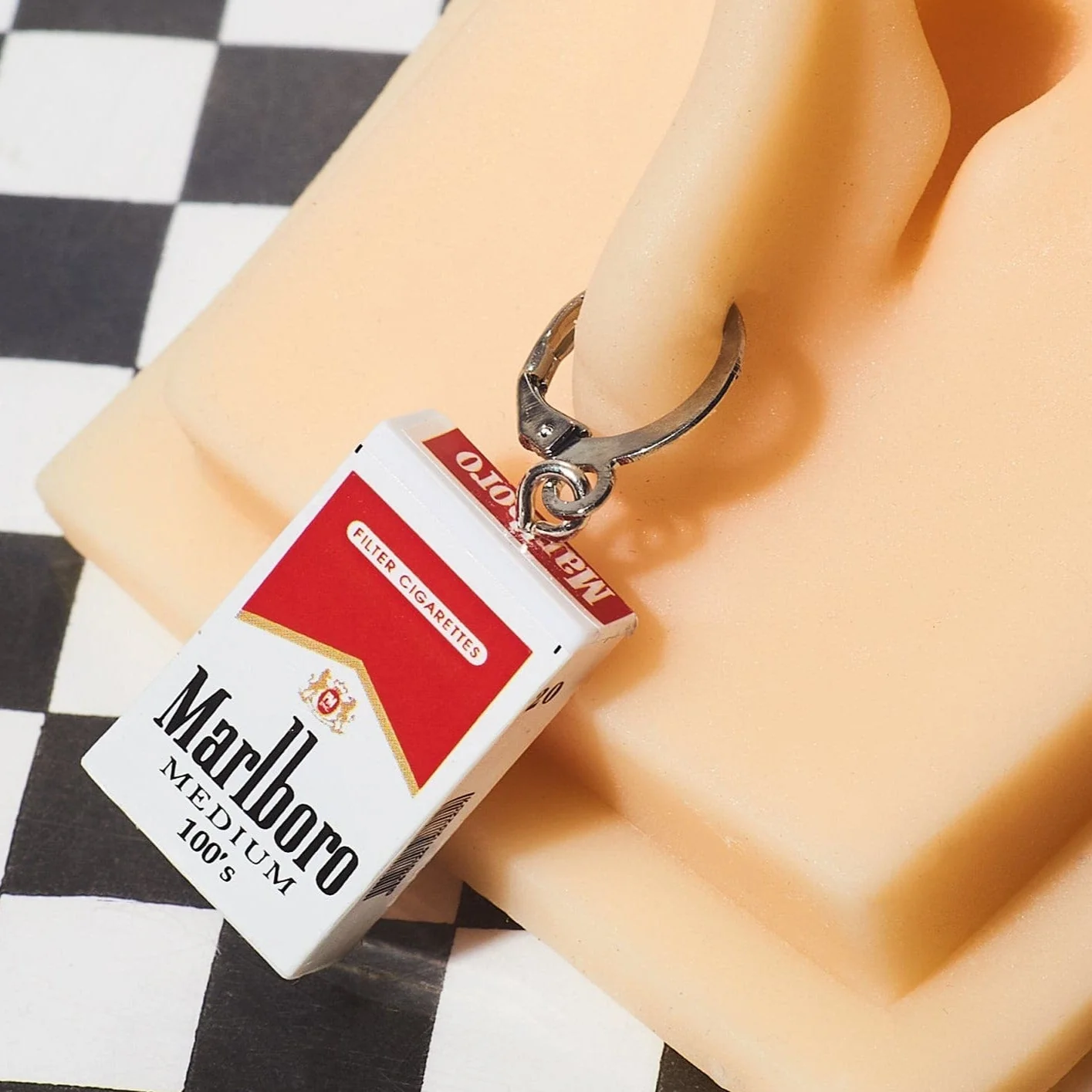 Mini Marlboro Cigarette Huggie Drop Earrings