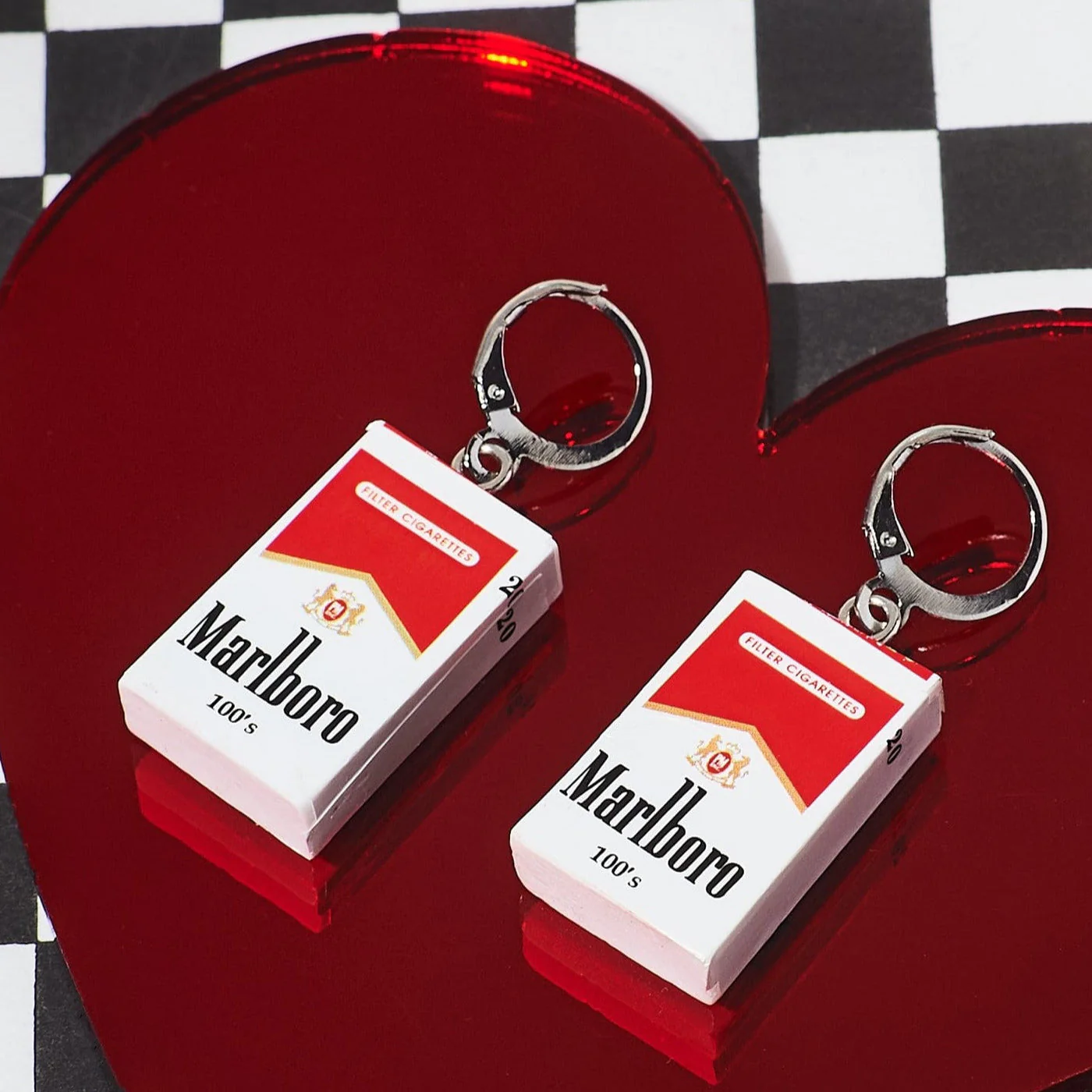 Mini Marlboro Cigarette Huggie Drop Earrings - Image 2