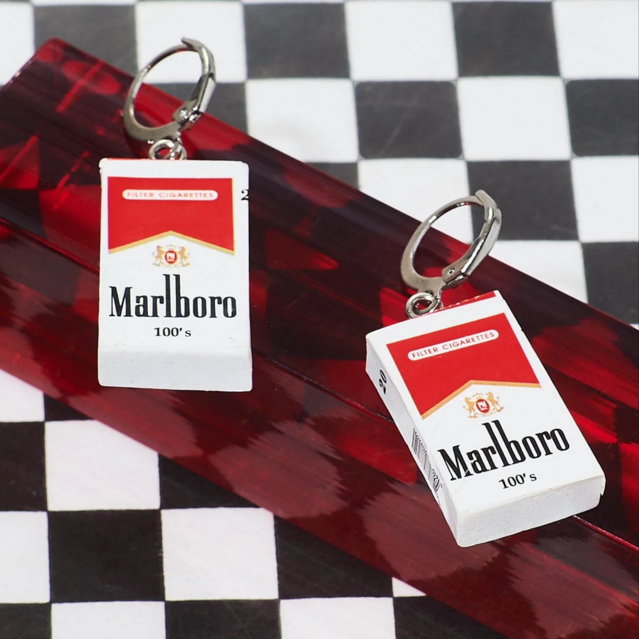 Mini Marlboro Cigarette Huggie Drop Earrings - Image 3