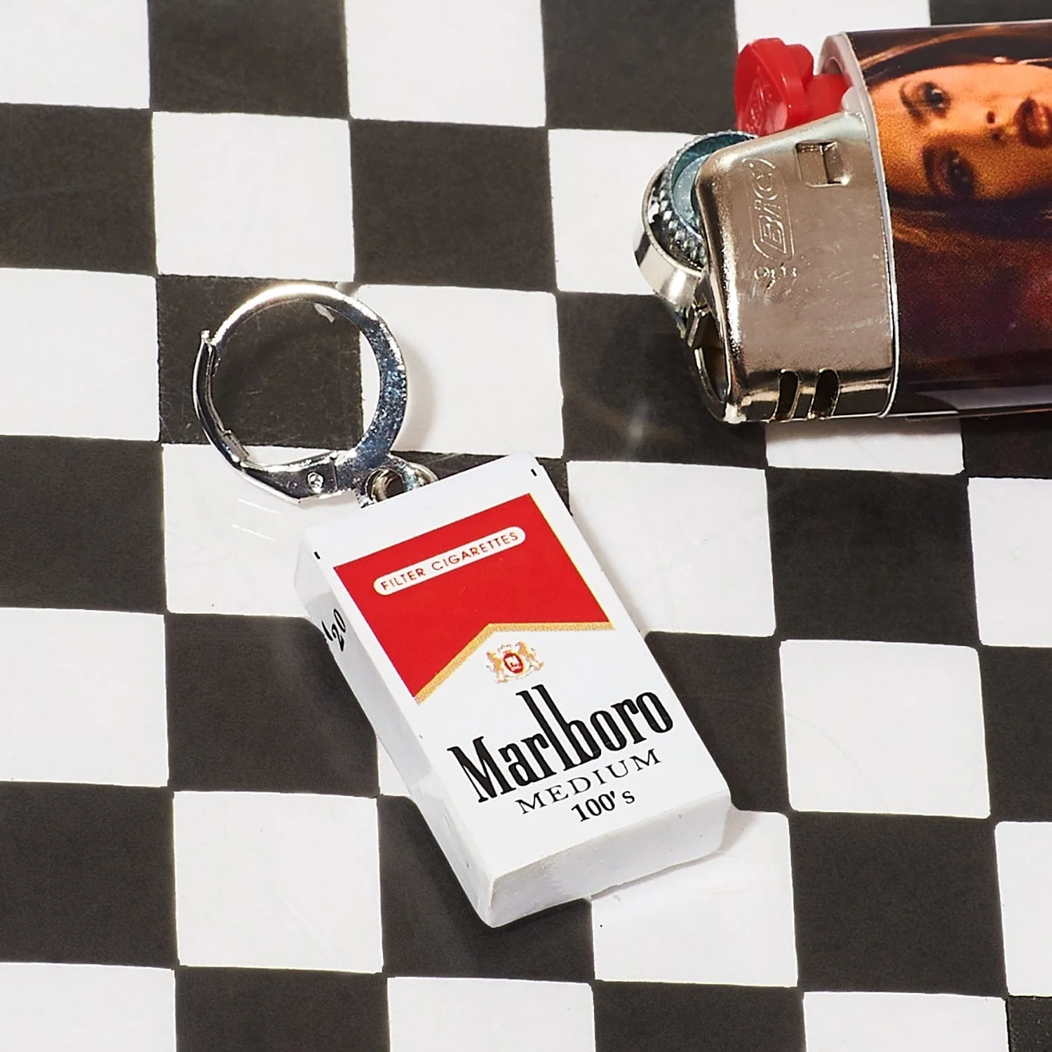 Mini Marlboro Cigarette Huggie Drop Earrings - Image 5
