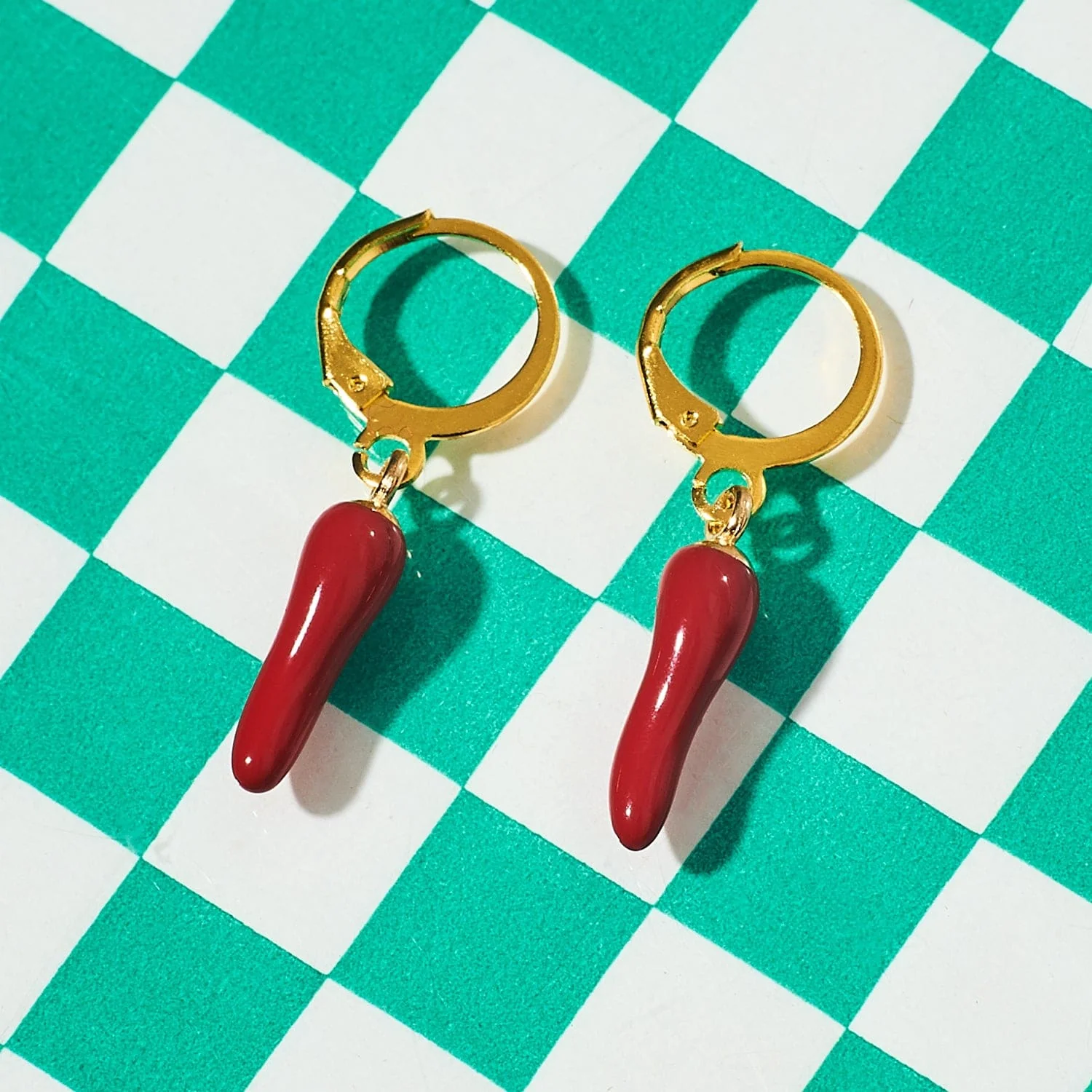 Red Chili Pepper Huggie Drop Earrings - Image 3