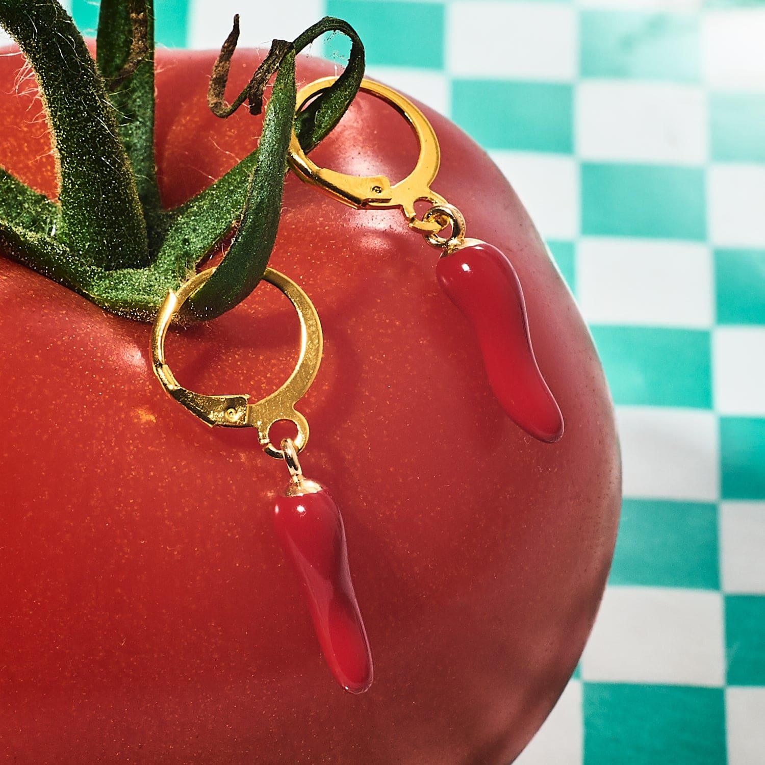 Red Chili Pepper Huggie Drop Earrings - Image 5